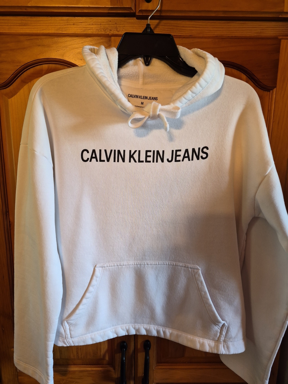 Calvin Klein Jeans Womens White Logo Hoodie Sweatshirt